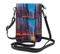 Chicago Night Print Small Cell Phone Leather Purse Adjustable Shoulder Rope Crossbody Bags For Women