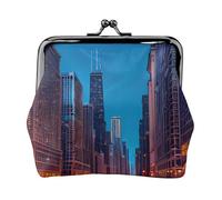 Chicago Night Print Stylish Unique Coin Purse Cute Mini Wallet with Kiss Lock Waterproof for Coins