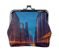 Chicago Night Printed Microfiber PU Leather Wallet Kiss Lock Mini Pouch for Lipstick Key Change Organization