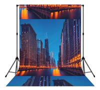 Chicago Night Printed Photography Backdrop, Wrinkle Resistant Polyester Cloth, Portrait Studio Video Drapes