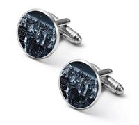 Chicago Night Skyline Mens Classic Cufflinks Custom Shirt Cuff Links Jewelry Accessories for Business Wedding 0.7" 0.8"