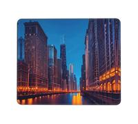 Chicago Night Thick Desk Pad Mouse Mat with Lock Stitch Edge, Stable Non-Slip Surface for Computer Use