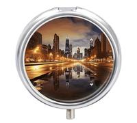 Chicago Pill Box 3 Compartment Waterproof Pill Case with Mirror Portable for Purse Pocket Daily Medicine Vitamin Organizer Travel Med Container Holder for Fish Oil Supplements