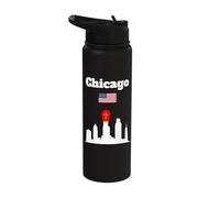 Chicago Pope Leo XIV Chicago Skyline with Pope hat US Flag Stainless Steel Insulated Water Bottle