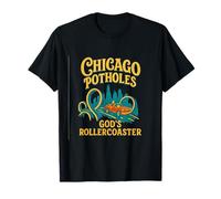 Chicago Potholes Gods Rollercoaster 80s Retro Design T-Shirt