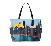 Chicago Print Beach Tote Bag Waterproof Large Bags With Zipper Big Capacity For Vacation Travel