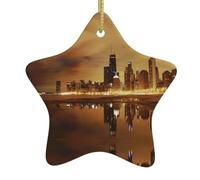 Chicago Print Christmas tree Ceramic hanging - Perfect for Holiday Party & Home Decor, Keepsake with Golden Rope