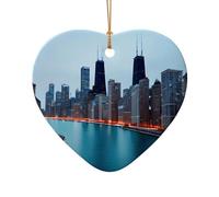 Chicago Print Christmas Tree Ceramic Star Heart Shaped Xmas Ornaments Home Hanging Gifts Decor