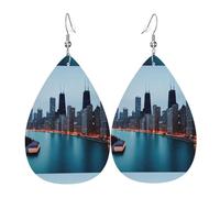 Chicago Print Double-Sided Drop Earrings, Accessories,Dangle Earrings For Women All Occasions