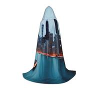 Chicago Print Hooded Robe Adult Wizard Robes Monk Priest Cloak Halloween Cosplay Knight Hood Cape, Black, S