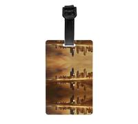 Chicago Print Luggage Tags with Full Back Privacy Cover - Bright Suitcase Identifier for Travel, Cruise & More