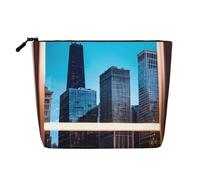 Chicago Reflect Print Fake Hemp Makeup Bag â€“ Travel Toiletry Pouch for Women, Daily Storage, Business Trips, and More