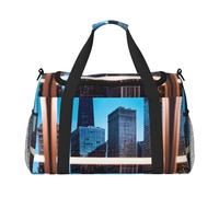 Chicago Reflect Travel Tote Bag - Large Reusable Shopping Bag, Vacation Tote, Sports Duffel Bag with Adjustable Crossbody Strap, Black, One Size