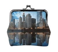 Chicago Reflected Coin Purse for Women, Chic PU Leather Mini Change Pouch with Kiss Lock Clasp, Fashion Change Purse Wallets for Coins, Keys, Lipstick, and Earphones