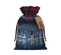 Chicago Reflected Color Blocked Linen Drawstring Gift Bag, Reusable Gift Bag