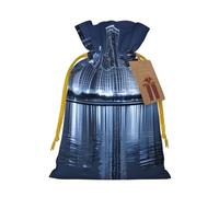 (Chicago Reflected) Drawstring Gift Bags for Birthday Party Christmas Reusable Holiday Wrap Bags Medium Size