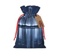 (Chicago Reflected) Drawstring Gift Bags for Birthday Party Christmas Reusable Holiday Wrap Bags Medium Size