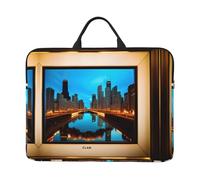 Chicago Reflected Print 14in Laptop Case Sleeve Bag â€“ Portable Handle, Business Travel, Commuting, Accessory Pocket
