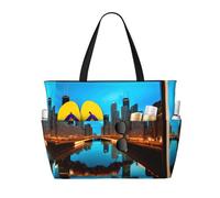 Chicago Reflected Print Beach Tote Bag Waterproof Large Bags With Zipper Big Capacity For Vacation Travel