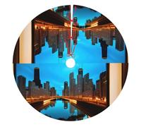 Chicago Reflected Print Christmas Tree Skirt, Winter Xmas Tree Mat Decorations For Home Party Holiday Decorations