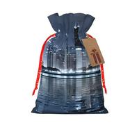 Chicago Reflected Print Drawstring Bags Burlap Gifts Bag With Drawstring Gift Bags For Wedding/Party/Festival/Storage