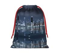 Chicago Reflected Print Drawstring Gift Bag With Pull Cord Closure For Gifting And Storage