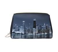Chicago Reflected Print Leather Cosmetic Bag, Zip Pull Toiletry, Beauty Organiser, Small, Beauty Accessory, Cruelty Friendly, Gift for Her,17 X 7.5 X 11cm