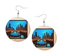 Chicago Reflected Print Leather Earrings for Women - Dangle & Hoop Earrings, Perfect for Costume Parties, Girls Accessories