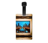 Chicago Reflected Print Luggage Tag â€“ Full-Back Privacy Cover Suitcase ID Label for Women & Men, PVC Travel Name ID Tag