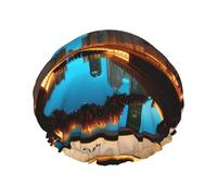 Chicago Reflected Print Shower Cap, Shower Cap for Women Reusable, Waterproof Bath Cap,Quick Drying Bath Hair Cap