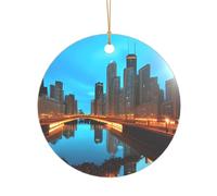 Chicago Reflected Print Wedding Gift Ideas for Couples, A Just Married Acrylic Christmas Tree Ornament
