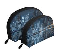 Chicago Reflected Printed Makeup Bags 2-Piece Portable Shell Travel Toiletry Bag Cosmetic Organizer Bag for Women