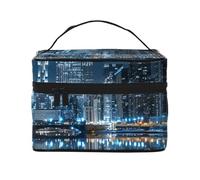 Chicago Reflected Printing Makeup Bag for Women Portable Travel Cosmetic Case Make Up Organizer Bag Beauty Box with Inner Pouch and Handle