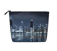 Chicago Reflected Single Layer Linen Like Makeup Bag, Lightweight and Cute, Easy to Use