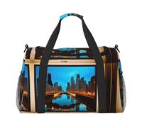 Chicago Reflected Travel Tote Bag - Large Reusable Shopping Bag, Vacation Tote, Sports Duffel Bag with Adjustable Crossbody Strap, Black, One Size