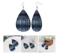 Chicago Reflectedprint Leather Earring Stylish Waterdrop Shaped Dangle Earrings With Double Sided Print, Pvc Leather 925 Silver Plated Hooks For Womenâ€™s Fashion Holiday Party Gift
