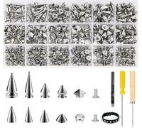 Chicago Screws for Leather Rivets 455 PCS Punk Spikes & Studs Kit, 12 Sizes Metal Cones, Pyramids, Domes for Leathercraft