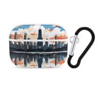 Chicago Skyline AirPods Pro Case Cover with Keychain Ring PC Hard Shell Protective Case for AirPods Pro 2nd for Women Men Generation Easy Open Full Drop Protection Cover White-Style