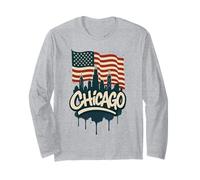 Chicago Skyline American Flag Vintage Graffiti Art Souvenir Long Sleeve T-Shirt