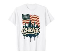 Chicago Skyline American Flag Vintage Graffiti Art Souvenir T-Shirt