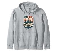 Chicago Skyline American Flag Vintage Graffiti Art Souvenir Zip Hoodie