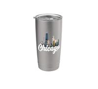 Chicago Skyline Architecture Retro Deep Dish Pizza River Stainless Steel Insulated Tumbler