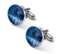Chicago Skyline at Night Men's Alloy Cufflinks Classic Cuff Link Fashion Shirt Accessories for Business Party Wedding 1.7cm