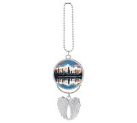 Chicago Skyline Car Rear View Mirror Pendant Silver Angel Wings Rearview Mirror Hanging Accessories Cute Car Hanging Ornament Personalized Cars Rearview Mirrors Charms for Women Men