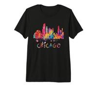 Chicago Skyline Cityscape Watercolor Chicago Flag Illinois Premium T-Shirt