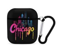 Chicago Skyline Compatible with Airpod 1/2 Case PC Scratch-Resistant Drop-Proof Protective Cover with Keychain Black-style-17