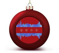 Chicago Skyline Flag Christmas Ball Ornaments 2.4 Inch Shatterproof Pc Plastic Balls with Lanyard for Holiday Wedding Party Decor