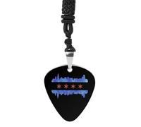 Chicago Skyline Flag Guitar Picks Necklace Bass Pick Pendant Vintage R&B Steel Music Jewelry for Music Lovers