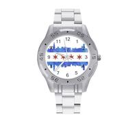 Chicago Skyline Flag Vintage Wrist Watches Men's Classic Business Watch Casual Stainless Steel Band for Boyfriend Father