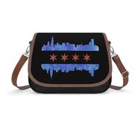 Chicago Skyline Flag Women's Leather Crossbody Handbags Trendy Satchel Bag Purses Ladies Shoulder Bags